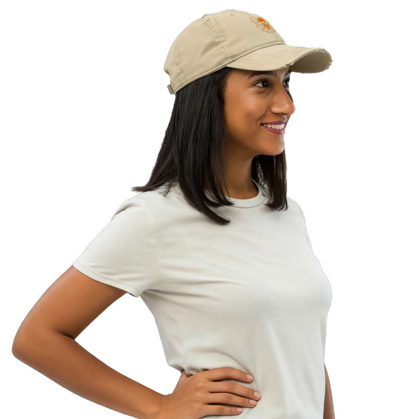 J010: Distressed Baseball Cap (Tangerine)